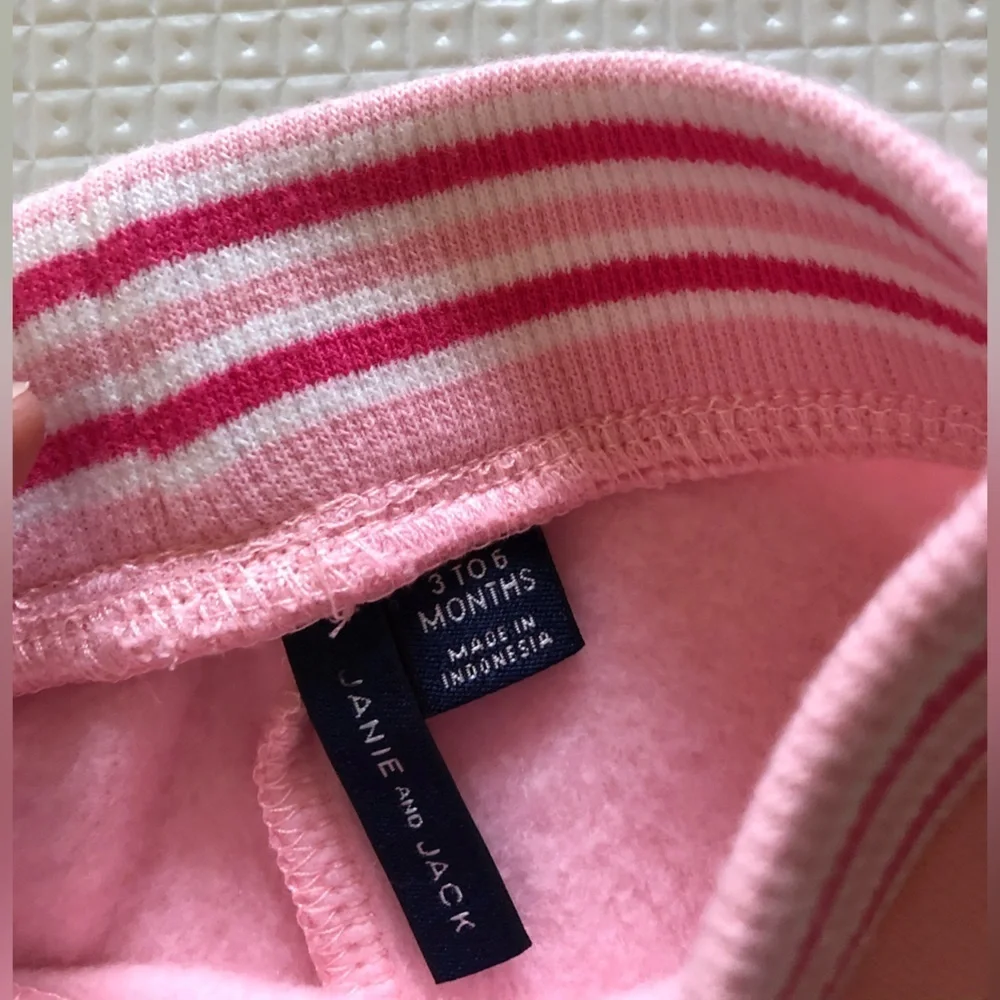 Janie and Jack|Baby girl pink joggers with striped band,fleece lined••3-6 months